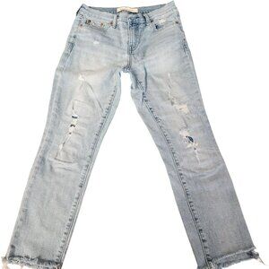 Gap 1969 Best Girlfriend Jeans, Light Wash Distressed, Raw Hem Women's Size 25